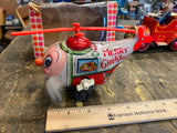 YULETIDE WINDUP SANTA COPTER - Vtg Tin Toy Japan Christmas Orig Box Helicopter!