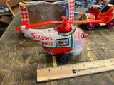 YULETIDE WINDUP SANTA COPTER - Vtg Tin Toy Japan Christmas Orig Box Helicopter!