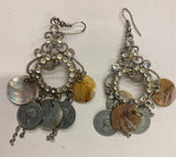 Vtg Queen Elizibeth Hanging Dress Earrings Coins Jewelry Victorian Sea Shell