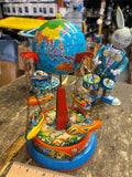 Vtg Wind up Tin Toy Globe Carousel Rocket Ride West Germany Minty Works Collecti