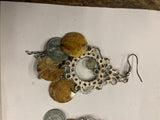 Vtg Queen Elizibeth Hanging Dress Earrings Coins Jewelry Victorian Sea Shell