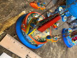Vtg Wind up Tin Toy Globe Carousel Rocket Ride West Germany Minty Works Collecti