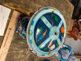 Vtg Wind up Tin Toy Schylling Rocket Carousel Space Station Spinning Ships Works