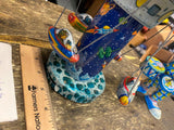 Vtg Wind up Tin Toy Schylling Rocket Carousel Space Station Spinning Ships Works