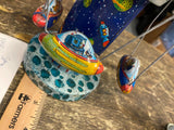 Vtg Wind up Tin Toy Schylling Rocket Carousel Space Station Spinning Ships Works