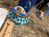 Vtg Wind up Tin Toy Schylling Rocket Carousel Space Station Spinning Ships Works
