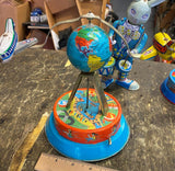 Vtg Wind up Tin Toy World Globe Litho Airplane Spinning Works Collectible Japan?