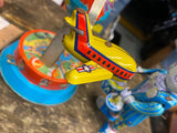 Vtg Wind up Tin Toy World Globe Litho Airplane Spinning Works Collectible Japan?
