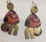 Vtg Multi Colored Rippling Wildflower Geometric Earrings Marbelized Hanging