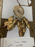Vtg Dream Catcher good luck Necklace brass Indian native Feathers Chain hippie