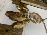 Vtg Dream Catcher good luck Necklace brass Indian native Feathers Chain hippie
