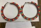 Vtg Southwestern Seed Beaded Earrings Bohemian Hoop Estate Jewelry