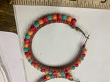 Vtg Southwestern Seed Beaded Earrings Bohemian Hoop Estate Jewelry