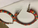 Vtg Southwestern Seed Beaded Earrings Bohemian Hoop Estate Jewelry