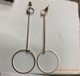 Vtg Sphere Drop Earrings Circle Motif Pendant Hoop Looped Long shaft Dress Class