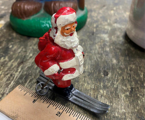 Vtg Manoil Barclay Metal Lead Skiing Santa Claus 30's Antique Christmas Decor!