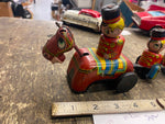 Vtg Mikuni Tin Litho soldiers Horse Original windup tin toy Japan 50's Rare!