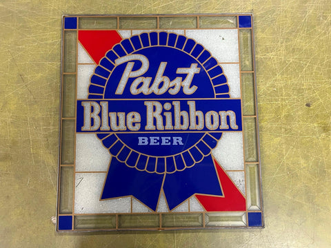 VTG 1989 Pabst Blue Ribbon Advertising Sign Stained Glass Man Cave Decoration