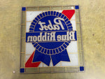 VTG 1989 Pabst Blue Ribbon Advertising Sign Stained Glass Man Cave Decoration