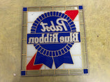 VTG 1989 Pabst Blue Ribbon Advertising Sign Stained Glass Man Cave Decoration