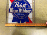 VTG 1989 Pabst Blue Ribbon Advertising Sign Stained Glass Man Cave Decoration