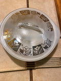 Vtg Glasbake Casserole 2 Quart Round Gold Daisy Milk Glass Cooking Wear Lid!