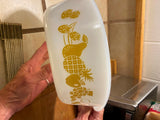 Vtg Glasbake Casserole 2 Quart Round Gold Daisy Milk Glass Cooking Wear Lid!
