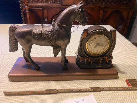 Lanshire Time For Luck Horseshoe Horse Desk Mantle Clock Vtg Metal Western Count
