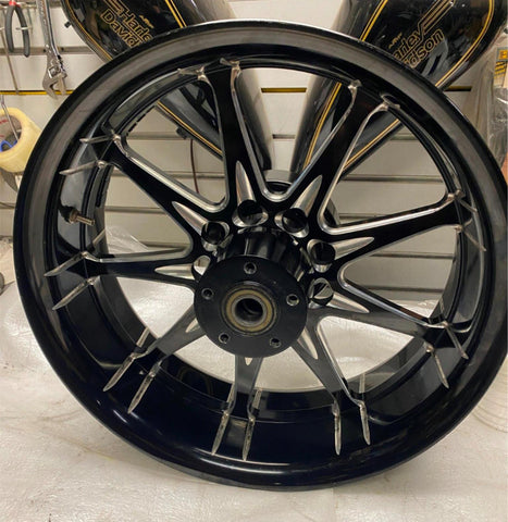 Custom Black Rear mag wheel 2009^ Harley Touring FLH Bagger 6x18 PM SMT Billet!