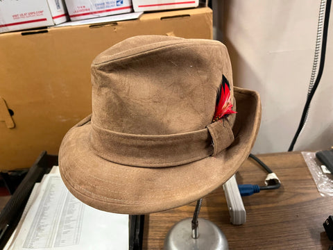 Vintage 1960s Unbranded Brown Fedora Hat With Feather Men's Size M
