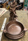 20's antique Art Deco Nuart Pierrot Spelter ashtray musician jester Lute France