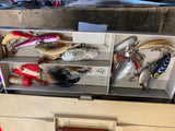 Loaded Fishing Tackle Box Lures Sinkers bobs Line Lot Plano 727 fold out drawers