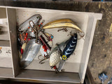 Loaded Fishing Tackle Box Lures Sinkers bobs Line Lot Plano 727 fold out drawers