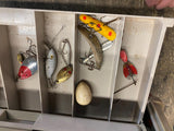 Loaded Fishing Tackle Box Lures Sinkers bobs Line Lot Plano 727 fold out drawers