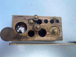 brass weights scale cambosco Scientific analytical Wood box Case Vtg Apothecary