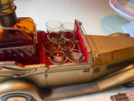 Vtg 70s Car Rolls Royce Gin Scotch Decanter Shot Glasses Music Box "How Dry I Am