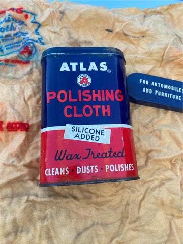 Vtg Atlas Polishing Cloth Can Tin Oi Gas auto 1960's Service Station Garage Cave