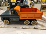 Vtg Structo 60s Pressed Steel Hydraulic Dump Truck Green Tin Toy Works Shiny!