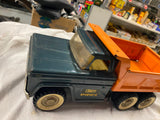 Vtg Structo 60s Pressed Steel Hydraulic Dump Truck Green Tin Toy Works Shiny!