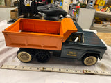 Vtg Structo 60s Pressed Steel Hydraulic Dump Truck Green Tin Toy Works Shiny!