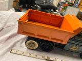 Vtg Structo 60s Pressed Steel Hydraulic Dump Truck Green Tin Toy Works Shiny!