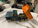 Vtg Structo 60s Pressed Steel Hydraulic Dump Truck Green Tin Toy Works Shiny!
