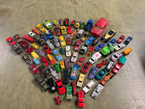 Vintage 1970s Giant Lot of 80+ Assorted Diecast Plastic Toy Vehicles Husky +more