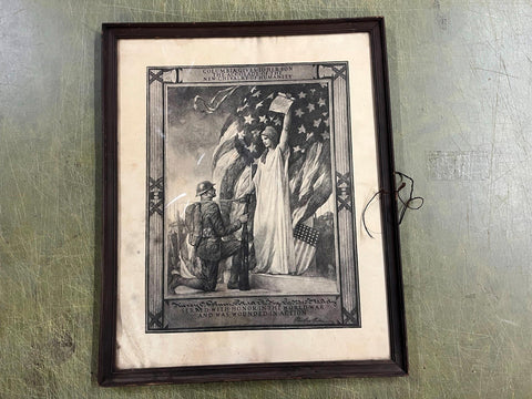 Antique Original WW1 Military Infantry Company Wounded In Action Letter Framed
