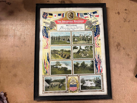 Antique Original WW1 Military The Soldier's Record Discharge Paper Framed