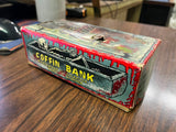 Vtg Yone 1960s Made In Japan Wind Up Coffin Coin Bank Toy Halloween Orig Box!