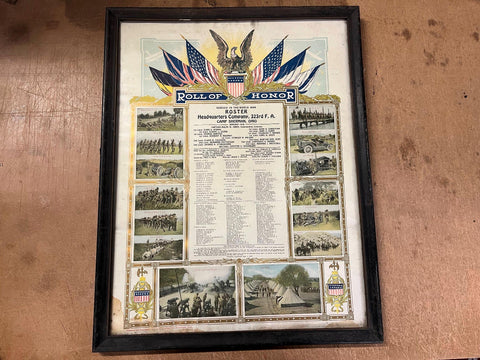Antique Original WW1 Military Roll Of Honor Headquarters Company 323rd F.A.