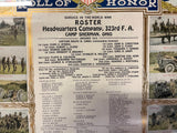 Antique Original WW1 Military Roll Of Honor Headquarters Company 323rd F.A.