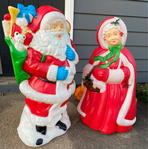 Vtg Santas Best Mr & Mrs Claus 42" Blow Mold Christmas Decor Toy Sack Holiday!