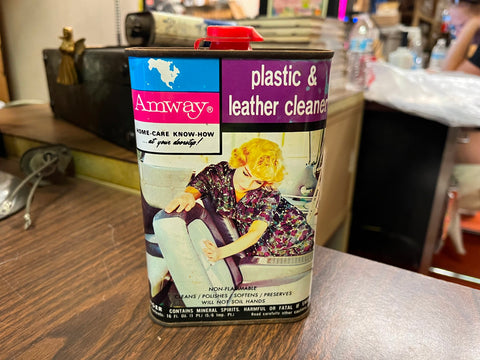 Vintage 1967 Made in USA Amway Plastic & Leather Cleaner Tin Can 1/4 Full